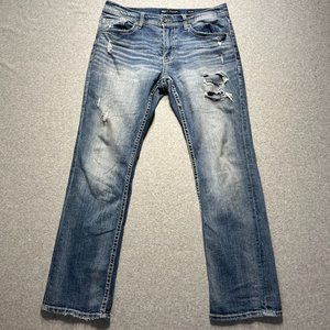 Buckle BKE Jeans Mens 32x30 Blue Jake Straight Cotton Blend Distressed (33x29)